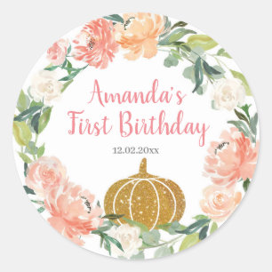 Sticker Rond Pêche florale notre peu d'anniversaire de