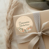 Sticker Rond Pêche Fuzz Floral Parties scintillant or Quinceane