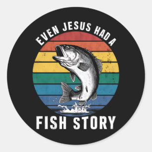 Sticker Rond Pêche Même Jésus Avait Poisson Histoire Basse Pois