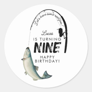 Sticker Rond Pêche Poisson Thème Reel Fun Anniversaire de enfan