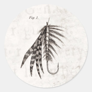 Sticker Rond Pêche vintage 1800s Pêche Volée Mouches Lure Lures