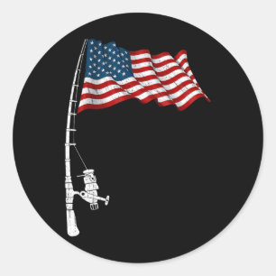 Sticker Rond Pêche vintage Bâton Drapeau américain Drôle Funny