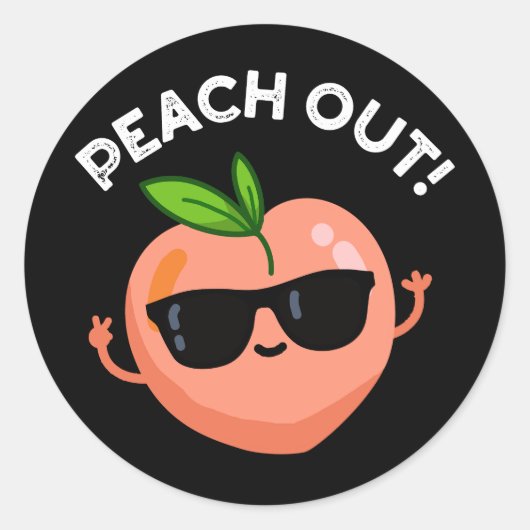 Sticker Rond Pêcher Funky Fruit Pun Dark BG (Devant)