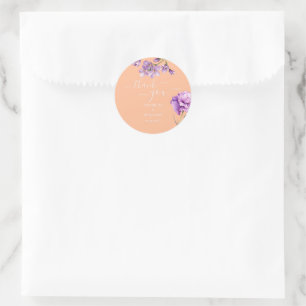 Sticker Rond Pêcher Fuzz et Lilac Mariage floral