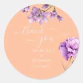 Sticker Rond Pêcher Fuzz et Lilac Mariage floral (Devant)