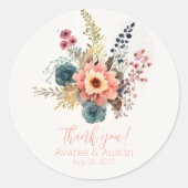 Sticker Rond Pêcher le Merci Mariage Floral (Devant)