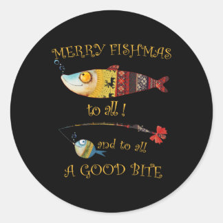 Sticker Rond Pêcheur de Noël Joyeux Fishmas à tous les pêcheurs