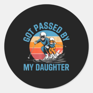 Sticker Rond Pédalé par ma fille Drôle de papa skieur Amoureux 