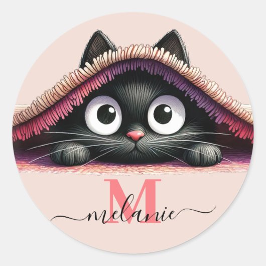 Sticker Rond Peek-a-Boo Kitten Script Name Monogram Girls' (Devant)