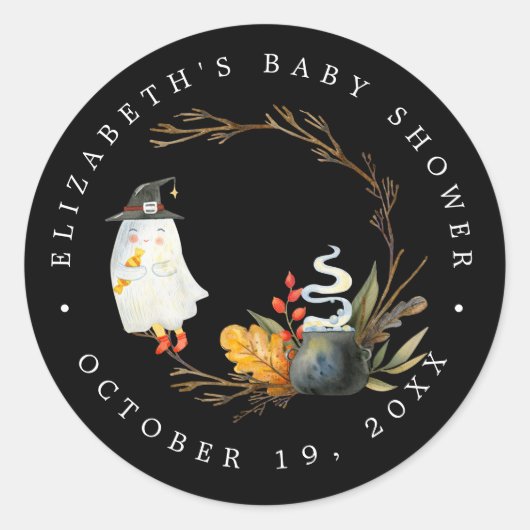 Sticker Rond Peek-A | Little Ghost Halloween Baby Shower (Devant)