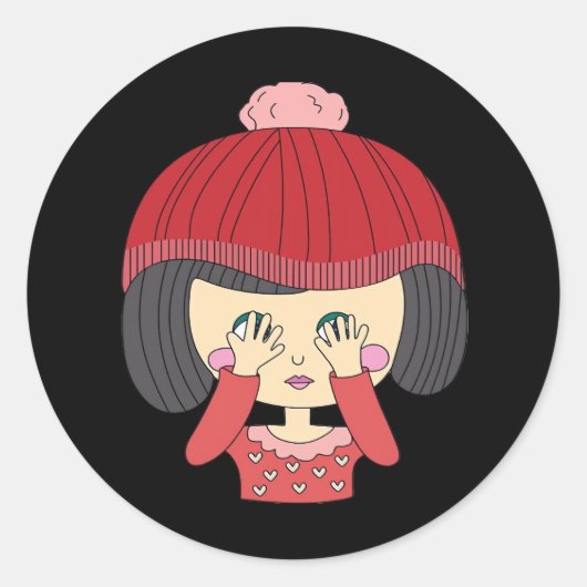 Sticker Rond Peekaboo Girl Sloth Design (Devant)