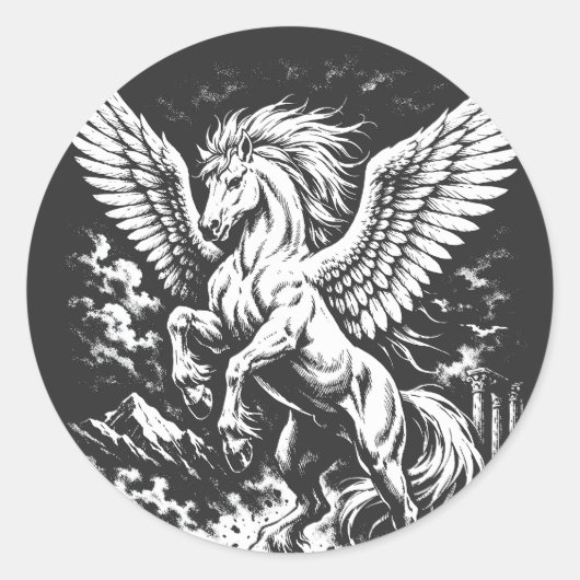 Sticker Rond Pégase — Héraut ailé de la tempête (Devant)