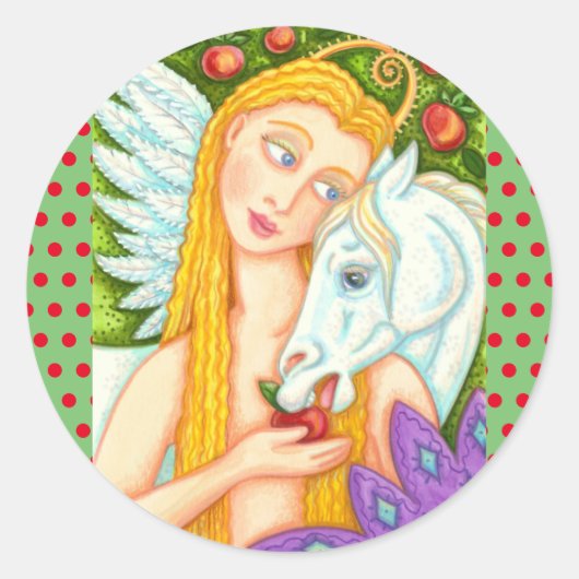STICKER ROND PEGASUS ET EVE DANS LE JARDIN D'EDEN, CHEVAL (Devant)