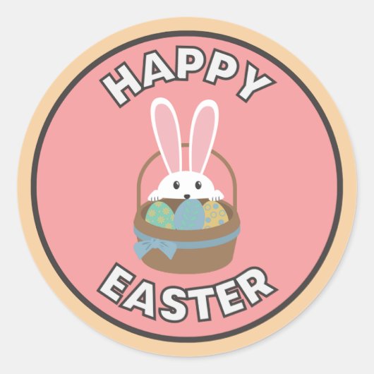 Sticker Rond Pegatina de felices pascuas con canasto y conejo (Devant)