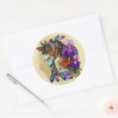 Sticker Rond Peindre Cheval Mustang avec Iris et papillons (Enveloppe)
