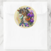 Sticker Rond Peindre Cheval Mustang avec Iris et papillons (Sac)