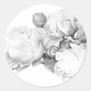 Sticker Rond Peine blanche noire élégante aquarelle florale art