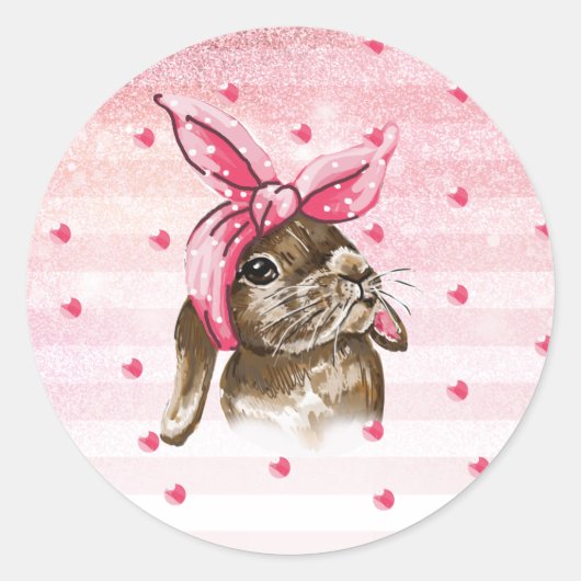 Sticker Rond Peint à la main Bunny rose (Devant)