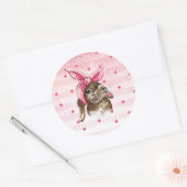 Sticker Rond Peint à la main Bunny rose (Enveloppe)