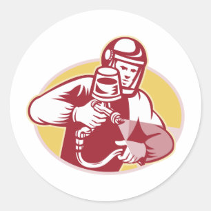 Sticker Rond Peintre Spray Pulvérisateur Peinture Rétro