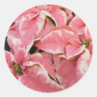 Sticker Rond Peinture à fleurs rose d'hiver Maple Poinsettia