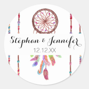 Sticker Rond Peinture à la main de perles Dreamcatcher