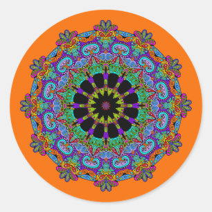 Sticker Rond Peinture à la main Mandala Horloge Face 24