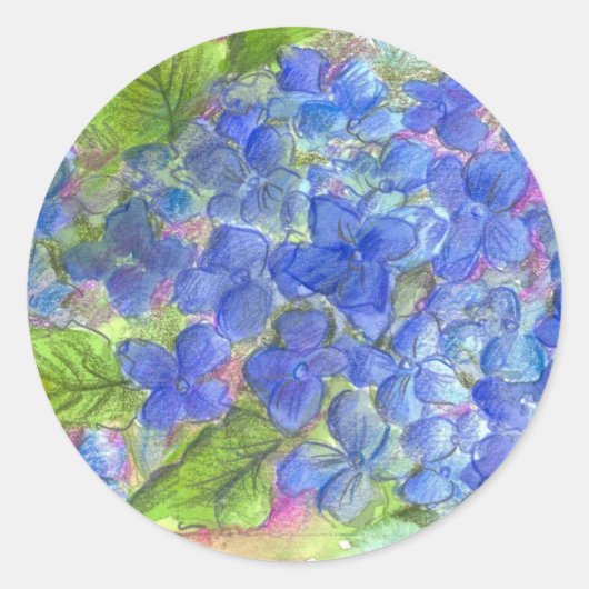 Sticker Rond Peinture à l'aquarelle bleu Hydrangea (Devant)