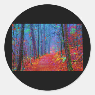 Sticker Rond Peinture à l'huile de forêt sous lumière noire
