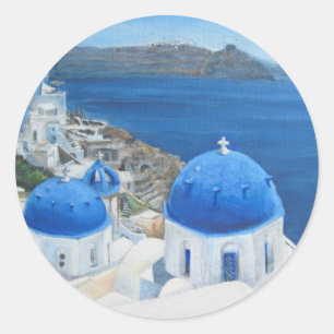 Sticker Rond Peinture à l'huile de Santorini Oia