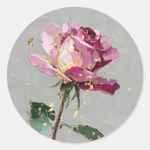 Sticker Rond Peinture à l'huile rose rose feuille d'or impressi