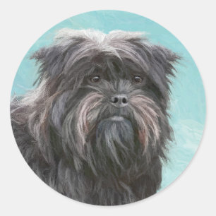 Sticker Rond Peinture Affenpinscher - Joli art original chien