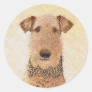 Sticker Rond Peinture Airedale Terrier - Cute Original Art