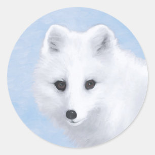 Sticker Rond Peinture Arctic Fox - Art original de la faune