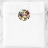 Sticker Rond Peinture Beagle sur chiot (Sac)