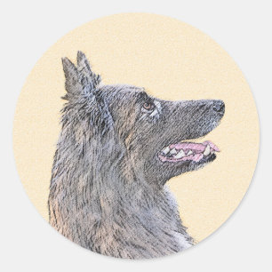 Sticker Rond Peinture belge Tervuren - Cute Original Chien Art