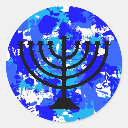 Sticker Rond Peinture bleue Menorah (Devant)