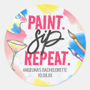 Sticker Rond Peinture Boire Répéter Enterrement de Vie de Jeune