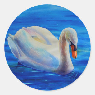 Sticker Rond Peinture d'aquarelle de cygne blanc, sauvagine, oi