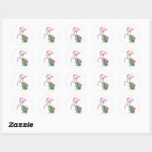 Sticker Rond Peinture d'aquarelle Flamant rose rose (Feuille)