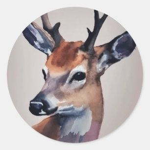 Sticker Rond Peinture d'aquarelle Wild Deer Portrait, Cerf