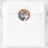 Sticker Rond Peinture d'art de loup gris (Sac)