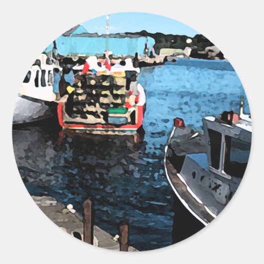 Sticker Rond Peinture de bateaux de pêche (Devant)