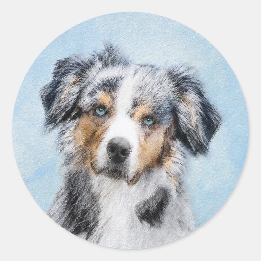 Sticker Rond Peinture de berger américaine miniature - Chien Ar (Devant)