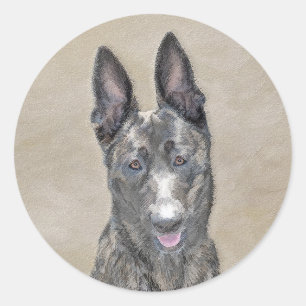Sticker Rond Peinture de berger hollandais - jolie art original