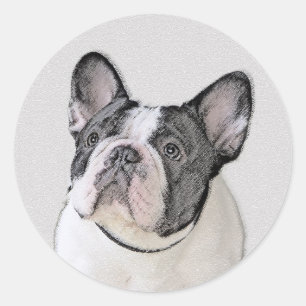 Sticker Rond Peinture de Bouledogue Français (Bringé Pied) - Ar