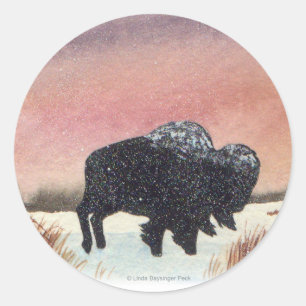 Sticker Rond Peinture de buffle couché de soleil