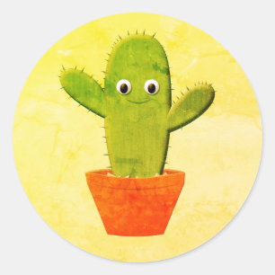 Sticker Rond Peinture de cactus en caricature