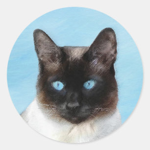 Sticker Rond Peinture de chats de Siamese - Cute Original Cat A