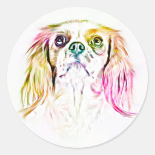 Sticker Rond Peinture de chien espagnol du roi Charles Cavalier